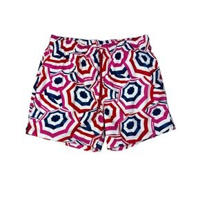 Lands' End Men's XL Volley Swim Trunks Red White Navy Umbrella Print 6" Inseam